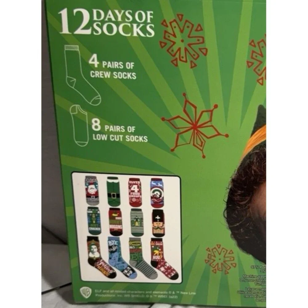 NEW NWT Elf 12 Days of Socks Christmas Advent Calendar Mens Womens Size 6-12